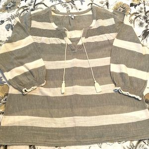 SONOMA CHAMBRAY STRIPED TOP-Gray/Off White Stripe in Size XL